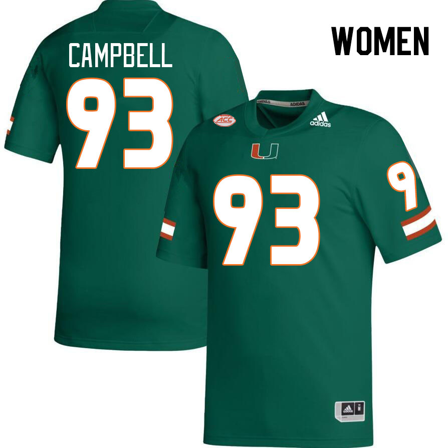 Women #93 Anthony Campbell Miami Hurricanes College Football Jerseys Stitched Sale-Green